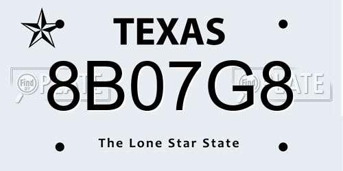 8B07G8 Texas License Plate