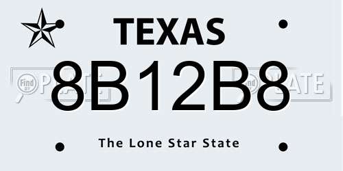 8B12B8 Texas License Plate