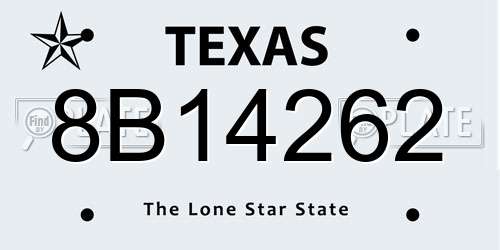8B14262 Texas License Plate