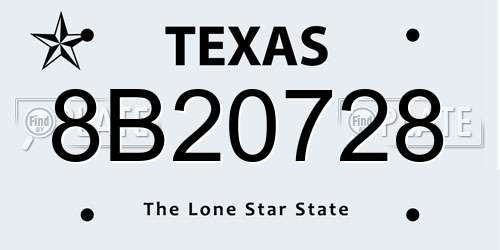 8B20728 Texas License Plate
