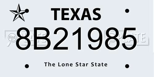 8B21985 Texas License Plate