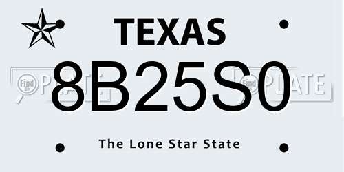 8B25S0 Texas License Plate