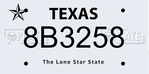 8B3258 Texas License Plate