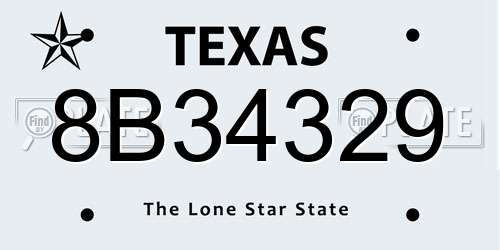 8B34329 Texas License Plate