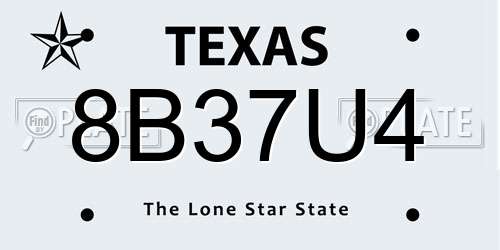 8B37U4 Texas License Plate
