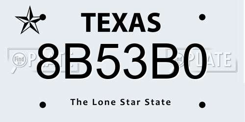 8B53B0 Texas License Plate