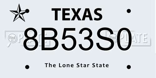 8B53S0 Texas License Plate