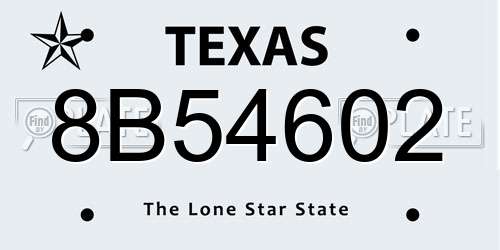 8B54602 Texas License Plate