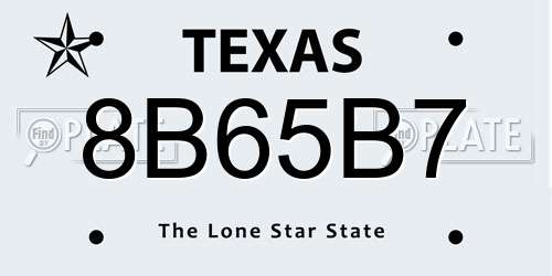 8B65B7 Texas License Plate
