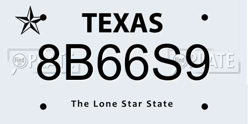 8B66S9 Texas License Plate