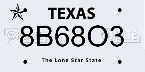8B68O3 Texas License Plate