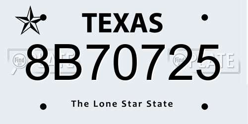 8B70725 Texas License Plate
