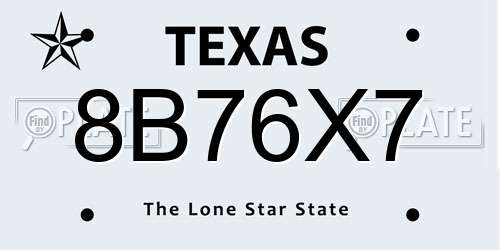 8B76X7 Texas License Plate