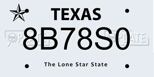 8B78S0 Texas License Plate