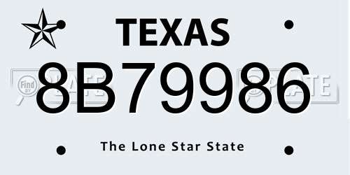 8B79986 Texas License Plate