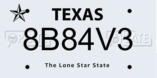 8B84V3 Texas License Plate