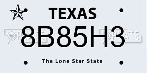 8B85H3 Texas License Plate