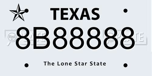 8B88888 Texas License Plate
