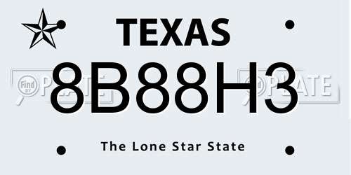 8B88H3 Texas License Plate