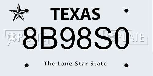 8B98S0 Texas License Plate