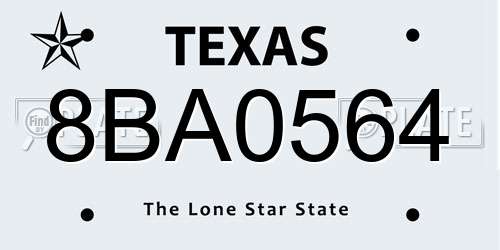 8BA0564 Texas License Plate