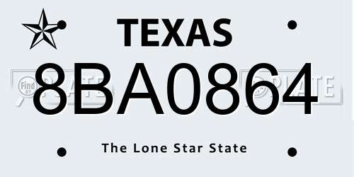 8BA0864 Texas License Plate