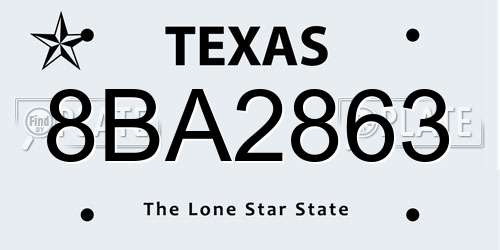 8BA2863 Texas License Plate
