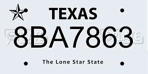 8BA7863 Texas License Plate