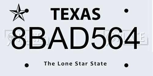 8BAD564 Texas License Plate