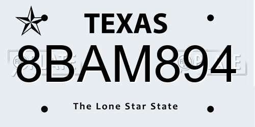 8BAM894 Texas License Plate