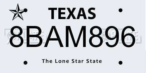 8BAM896 Texas License Plate