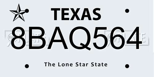 8BAQ564 Texas License Plate