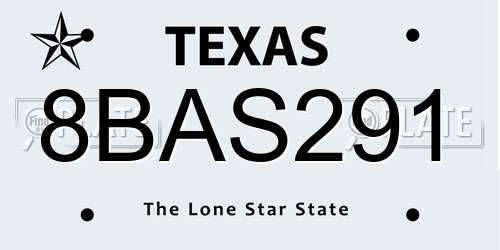 8BAS291 Texas License Plate