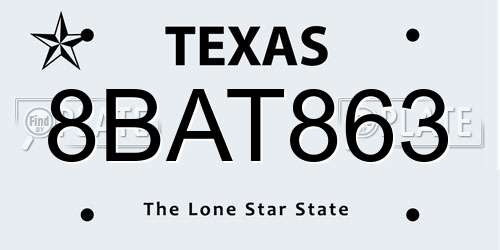 8BAT863 Texas License Plate