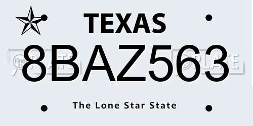 8BAZ563 Texas License Plate