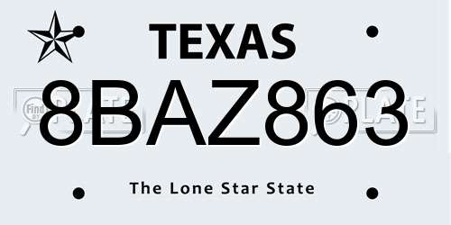 8BAZ863 Texas License Plate