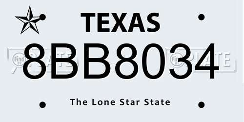 8BB8034 Texas License Plate