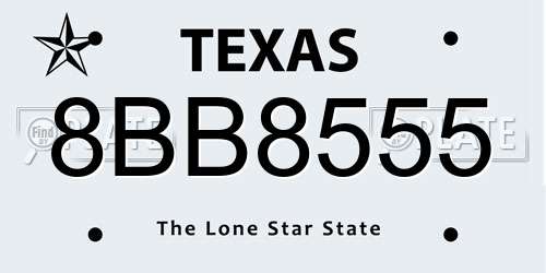 8BB8555 Texas License Plate