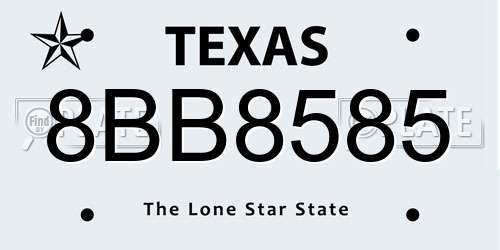 8BB8585 Texas License Plate