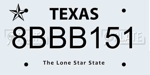 8BBB151 Texas License Plate