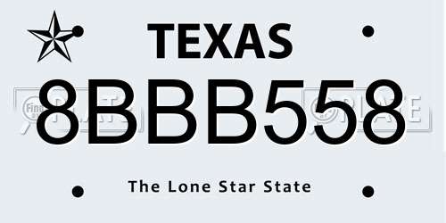 8BBB558 Texas License Plate