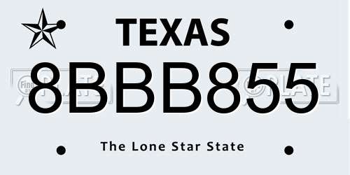 8BBB855 Texas License Plate