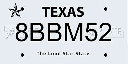 8BBM52 Texas License Plate