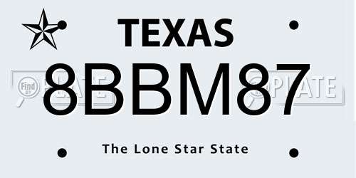 8BBM87 Texas License Plate