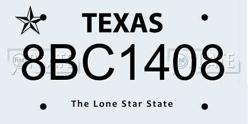 8BC1408 Texas License Plate