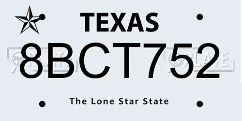 8BCT752 Texas License Plate