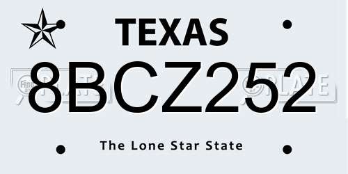 8BCZ252 Texas License Plate