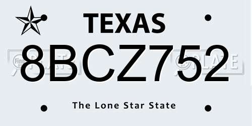 8BCZ752 Texas License Plate