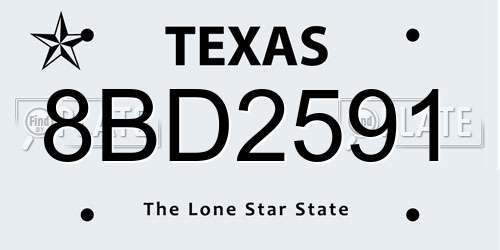 8BD2591 Texas License Plate