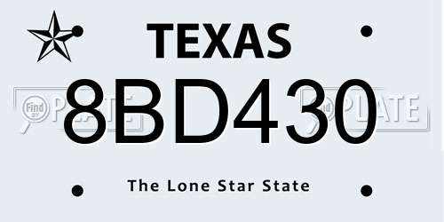 8BD430 Texas License Plate